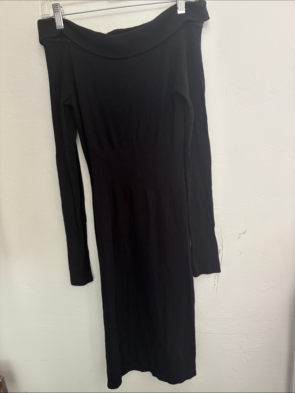 bebe Black Off-Shoulder Long Sleeve Knit Bodycon Dress - Picture 1 of 4